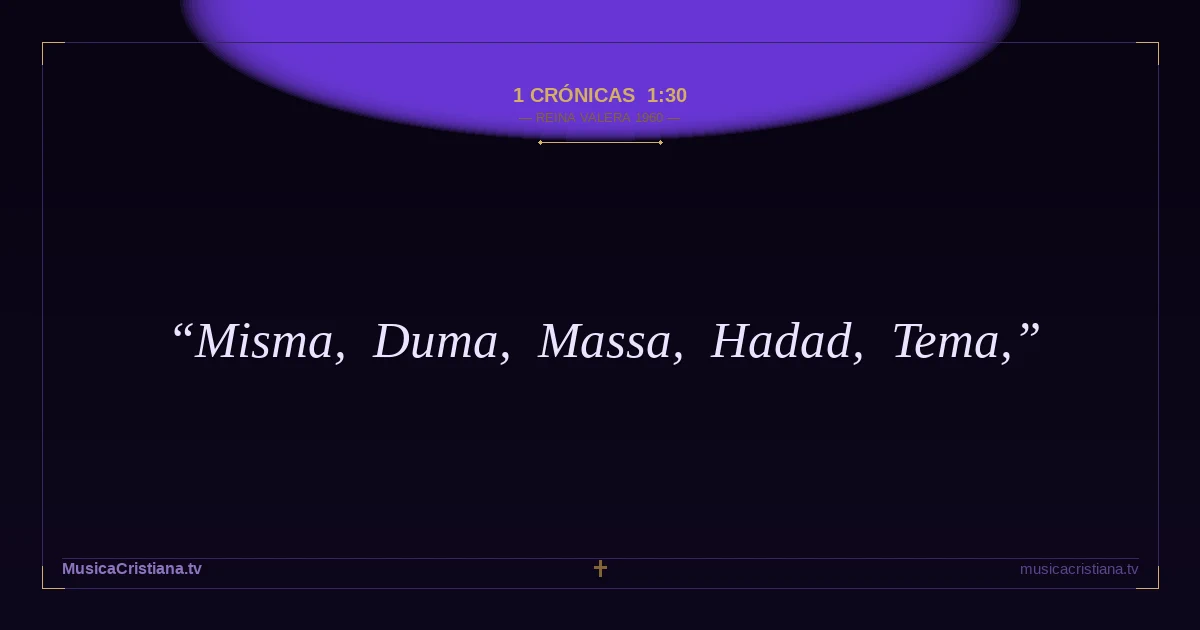 1 Crónicas 1:30 — Biblia Reina Valera 1960 — MusicaCristiana.tv