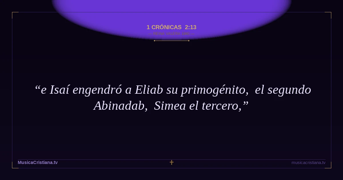 1 Crónicas 2:13 — Biblia Reina Valera 1960 — MusicaCristiana.tv