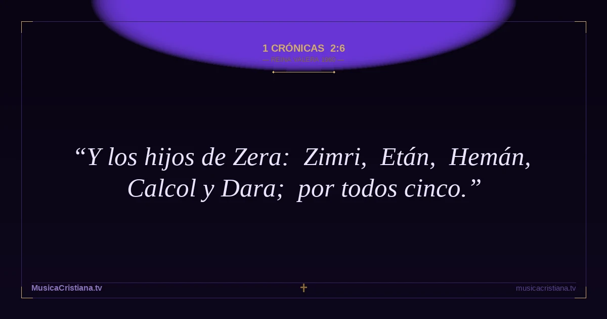 1 Crónicas 2:6 — Biblia Reina Valera 1960 — MusicaCristiana.tv