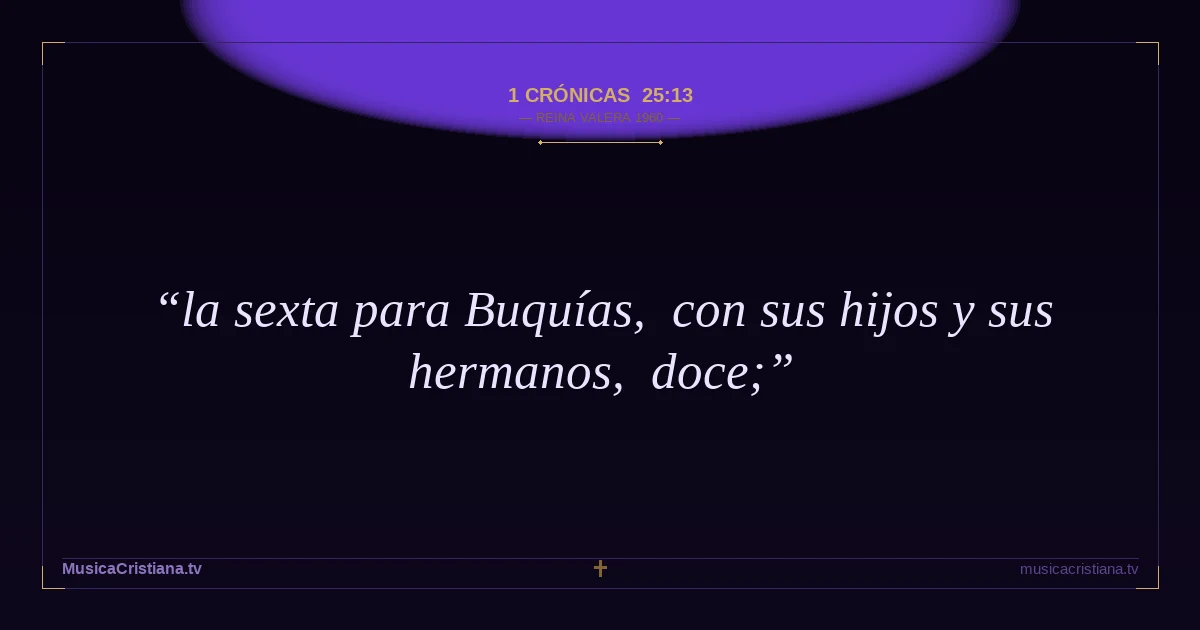 1 Crónicas 25:13 — Biblia Reina Valera 1960 — MusicaCristiana.tv