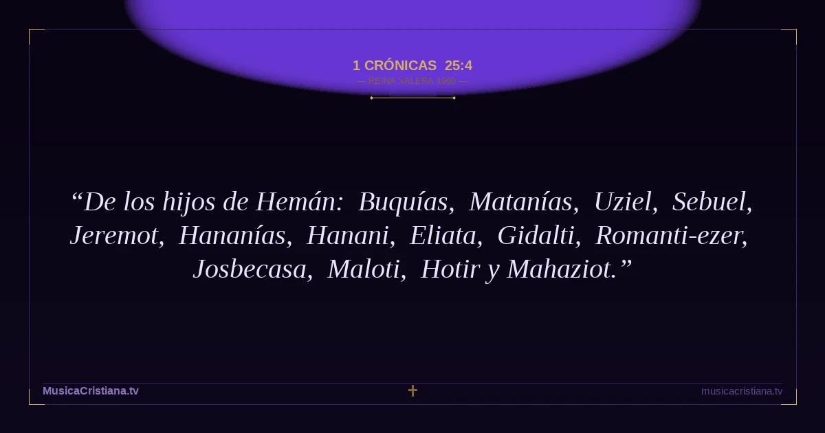 1 Crónicas 25:4 — Biblia Reina Valera 1960 — MusicaCristiana.tv