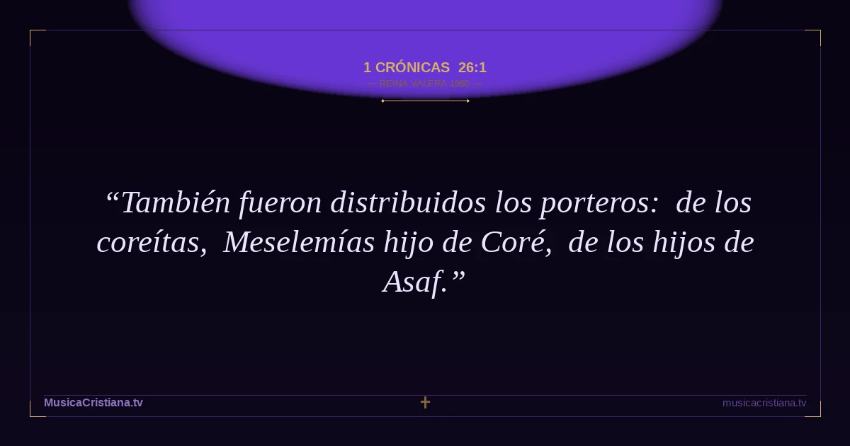 1 Crónicas 26:1 — Biblia Reina Valera 1960 — MusicaCristiana.tv