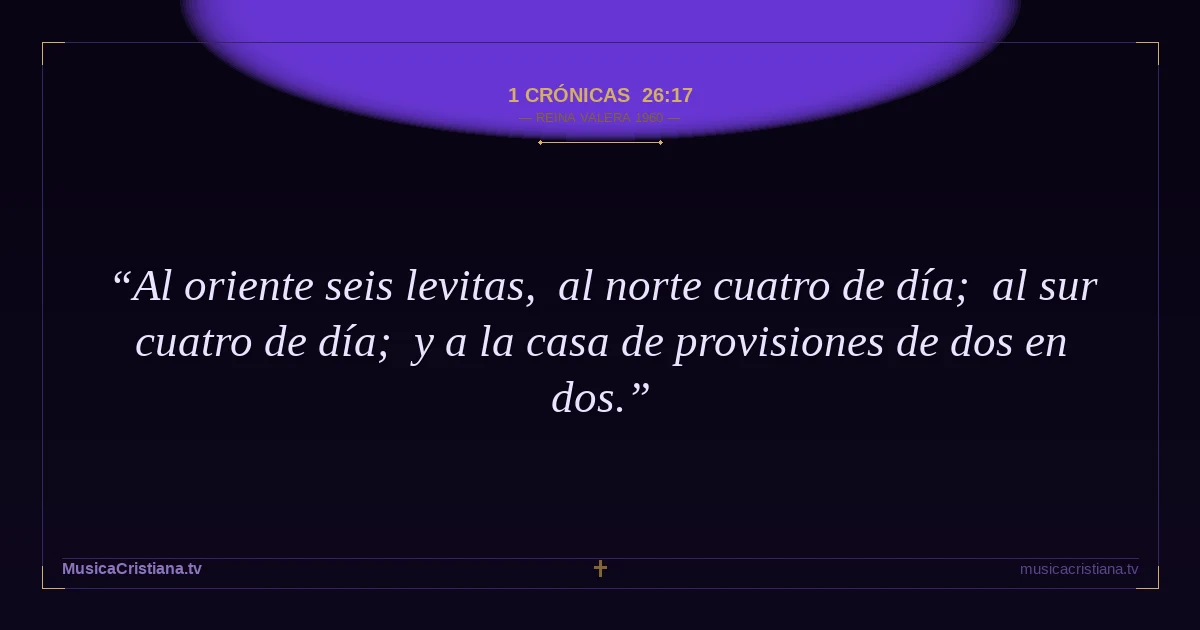 1 Crónicas 26:17 — Biblia Reina Valera 1960 — MusicaCristiana.tv