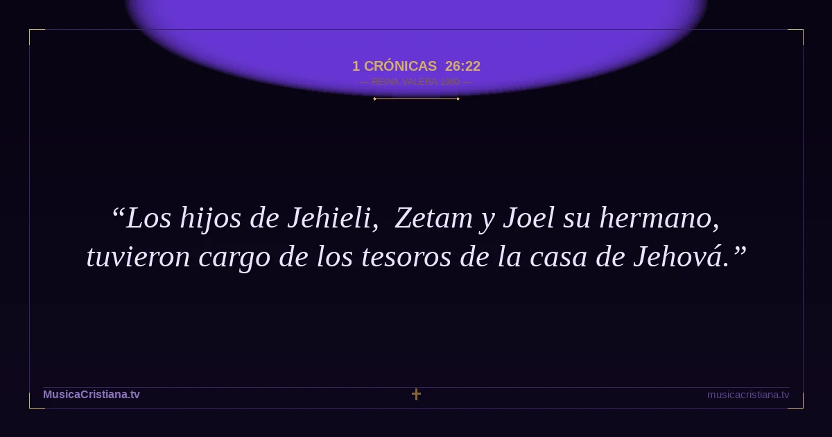 1 Crónicas 26:22 — Biblia Reina Valera 1960 — MusicaCristiana.tv