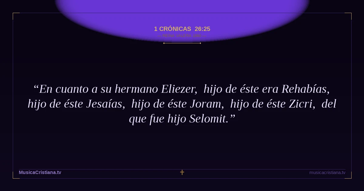 1 Crónicas 26:25 — Biblia Reina Valera 1960 — MusicaCristiana.tv