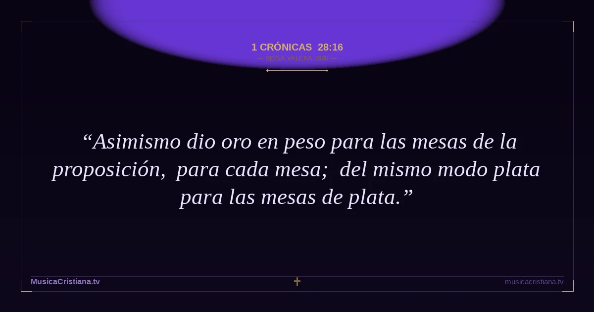 1 Crónicas 28:16 — Biblia Reina Valera 1960 — MusicaCristiana.tv