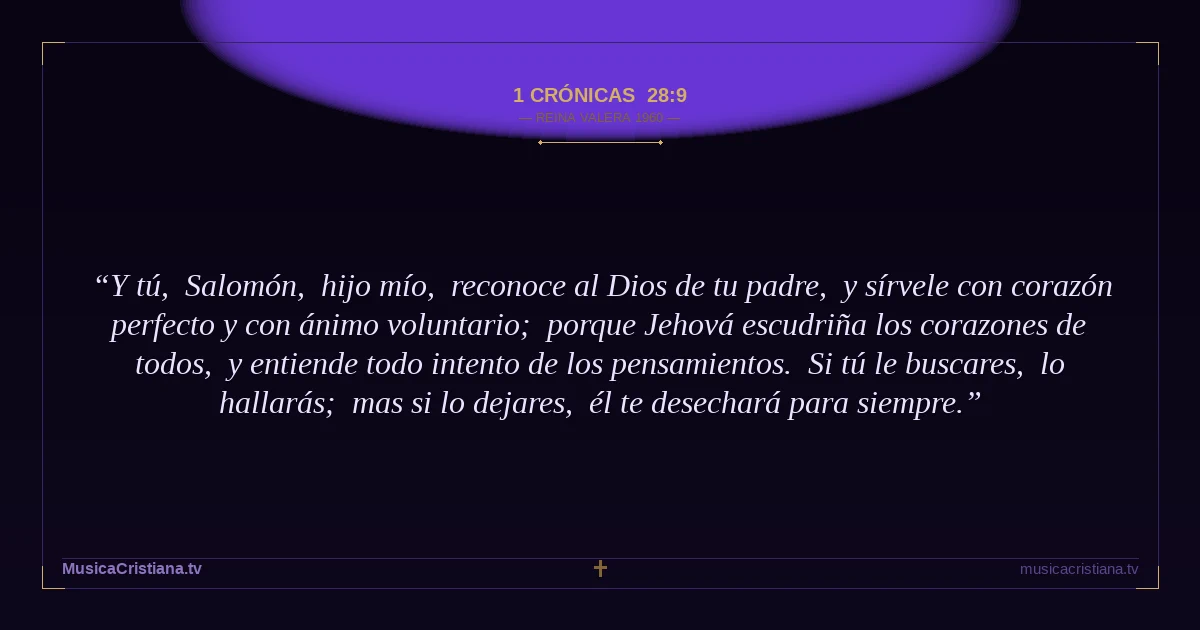 1 Crónicas 28:9 — Biblia Reina Valera 1960 — MusicaCristiana.tv