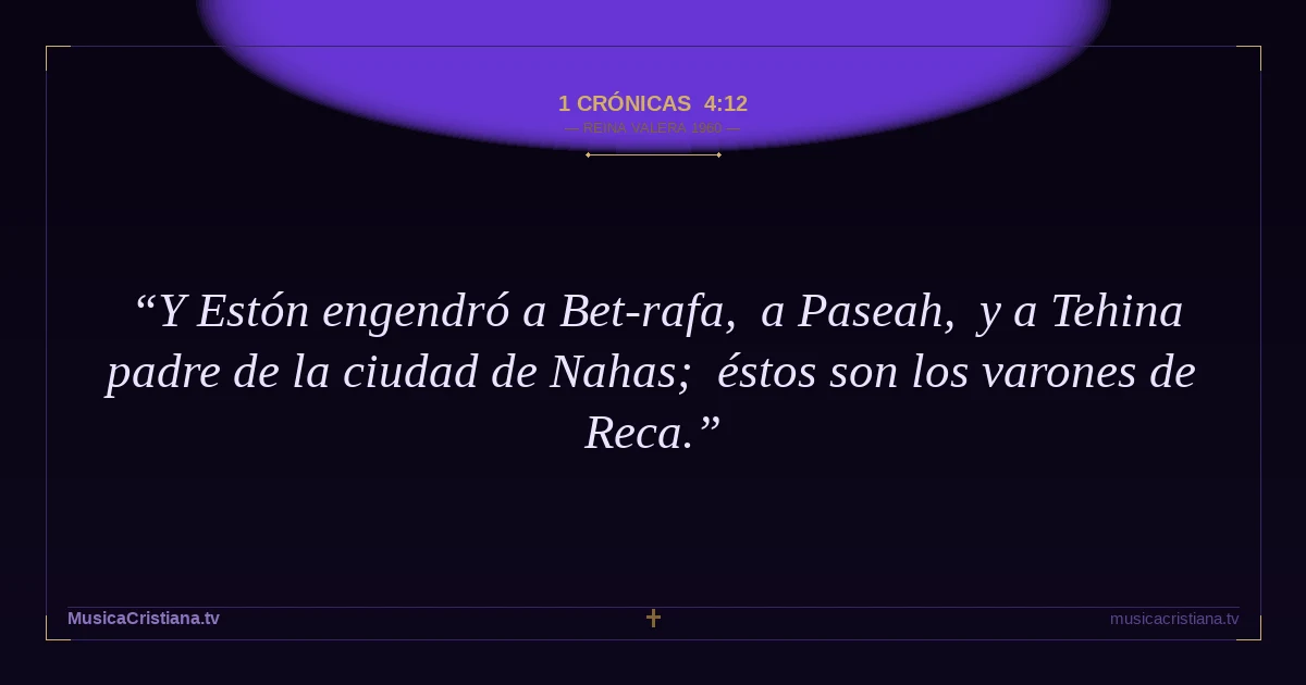 1 Crónicas 4:12 — Biblia Reina Valera 1960 — MusicaCristiana.tv