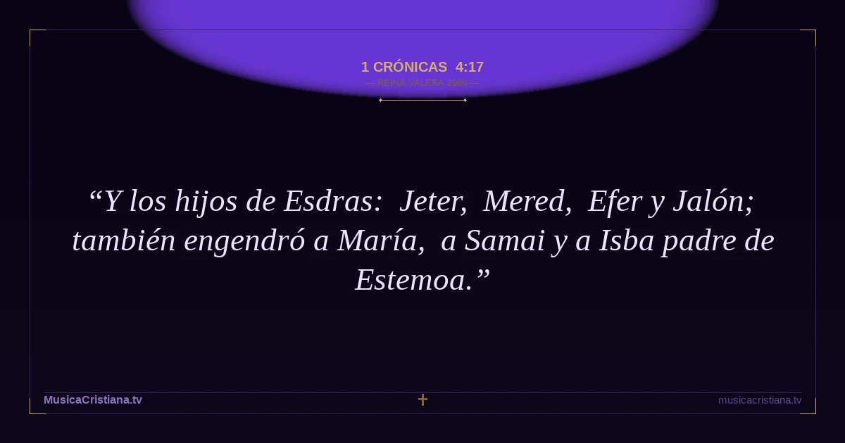 1 Crónicas 4:17 — Biblia Reina Valera 1960 — MusicaCristiana.tv