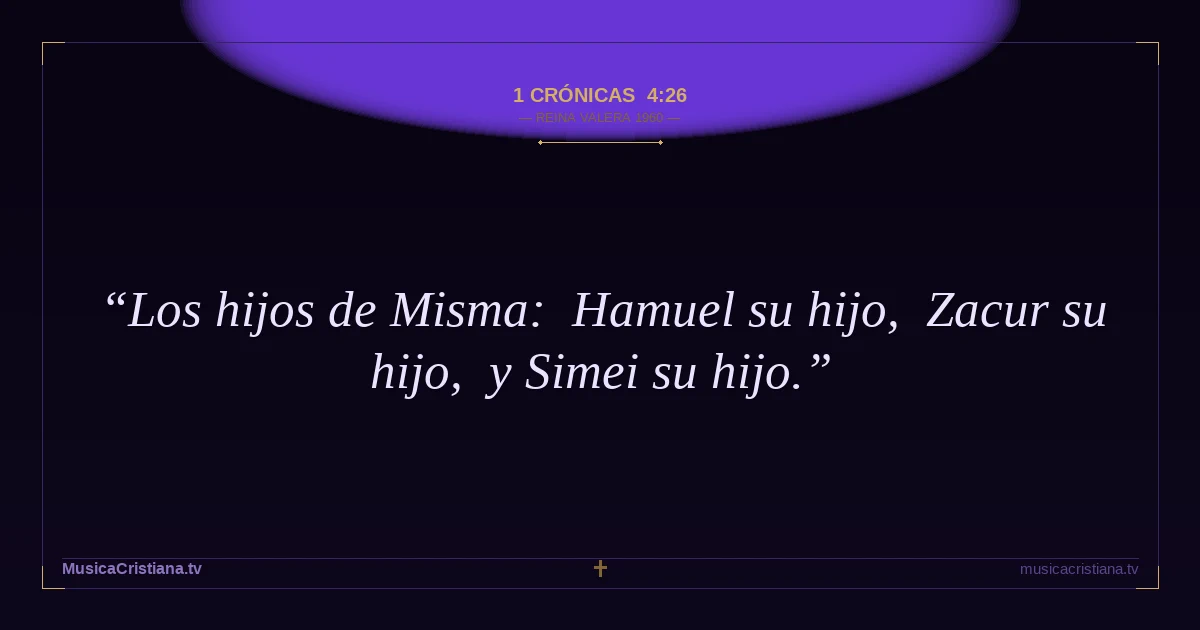 1 Crónicas 4:26 — Biblia Reina Valera 1960 — MusicaCristiana.tv