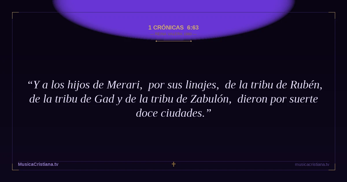 1 Crónicas 6:63 — Biblia Reina Valera 1960 — MusicaCristiana.tv