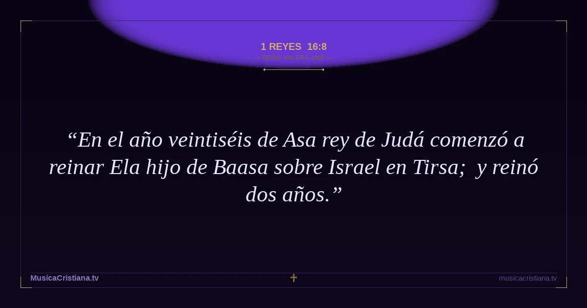1 Reyes 16:8 — Biblia Reina Valera 1960 — MusicaCristiana.tv