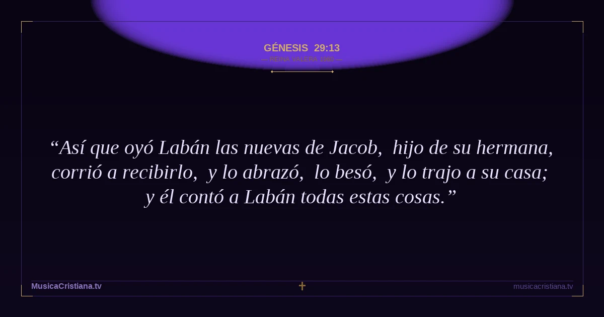 Génesis 29:13 — Biblia Reina Valera 1960 — MusicaCristiana.tv