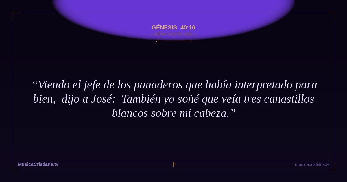 Génesis 40:16 — Biblia Reina Valera 1960 — MusicaCristiana.tv