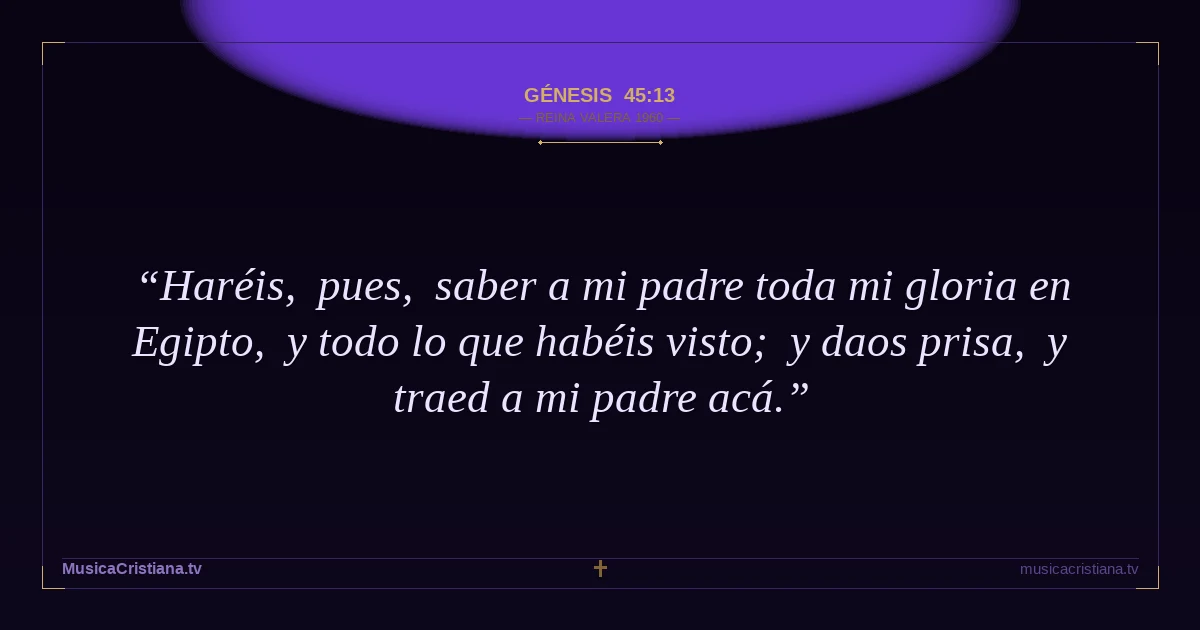Génesis 45:13 — Biblia Reina Valera 1960 — MusicaCristiana.tv