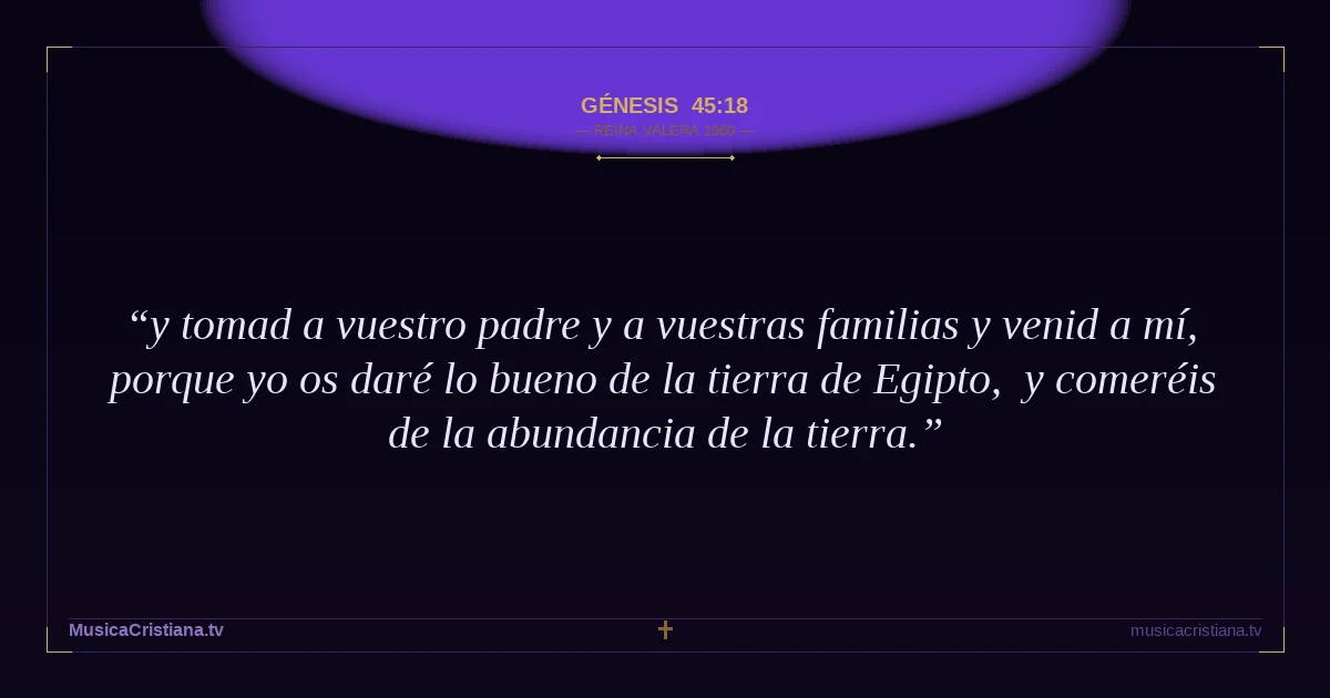 Génesis 45:18 — Biblia Reina Valera 1960 — MusicaCristiana.tv