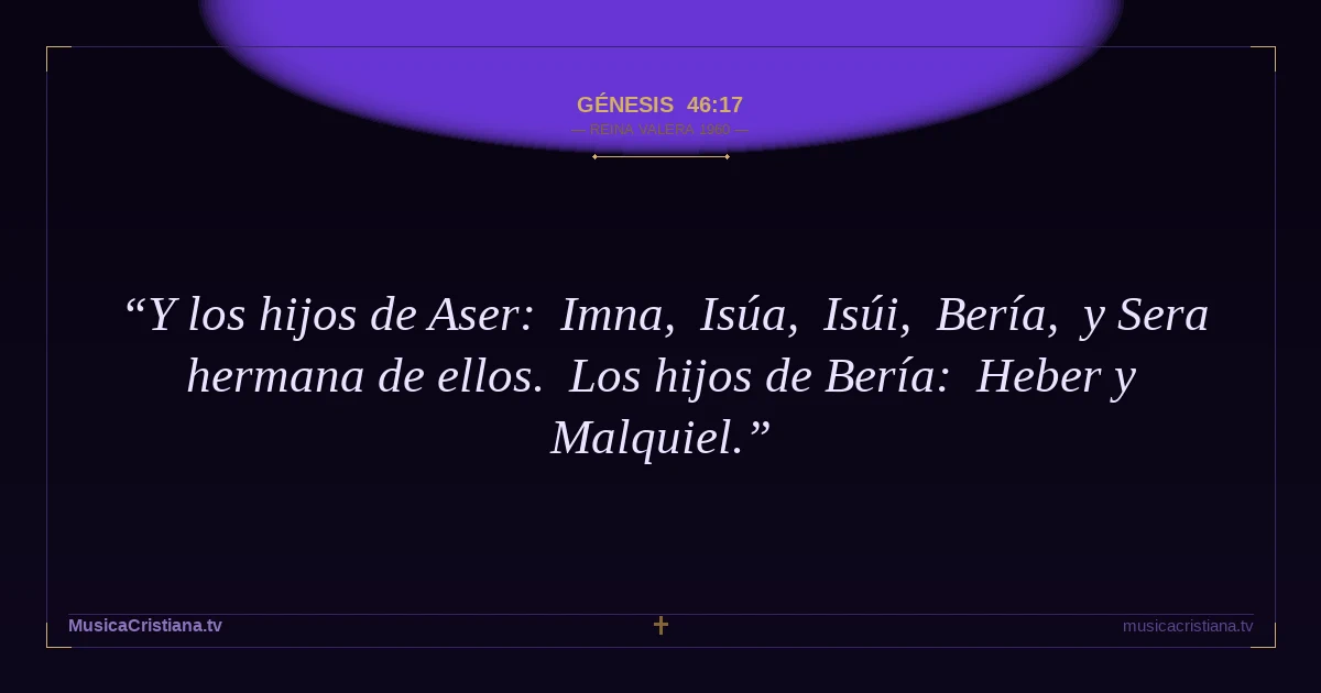Génesis 46:17 — Biblia Reina Valera 1960 — MusicaCristiana.tv