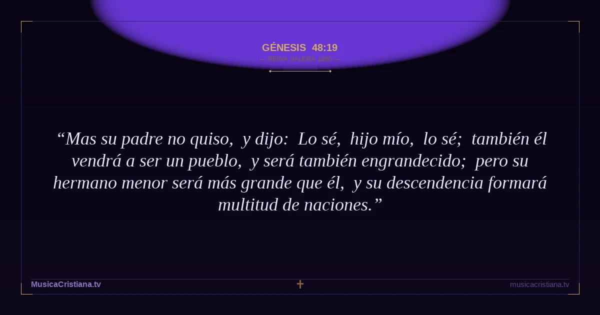 Génesis 48:19 — Biblia Reina Valera 1960 — MusicaCristiana.tv