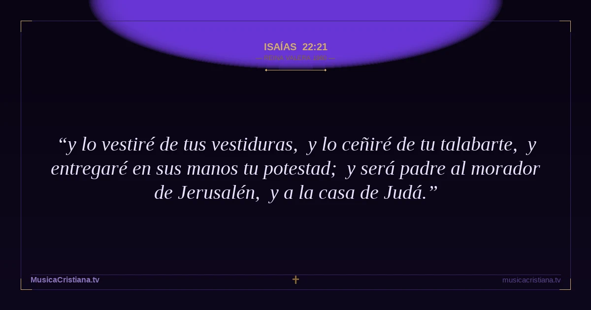 Isaías 22:21 — Biblia Reina Valera 1960 — MusicaCristiana.tv