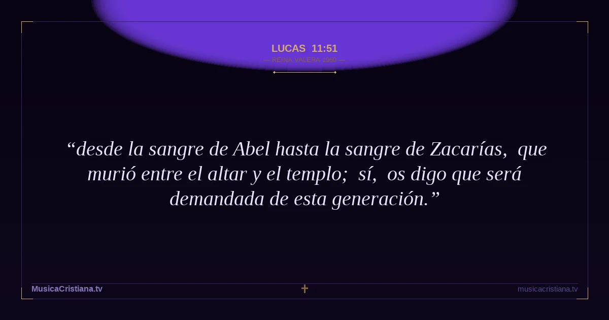 Lucas 11:51 — Biblia Reina Valera 1960 — MusicaCristiana.tv