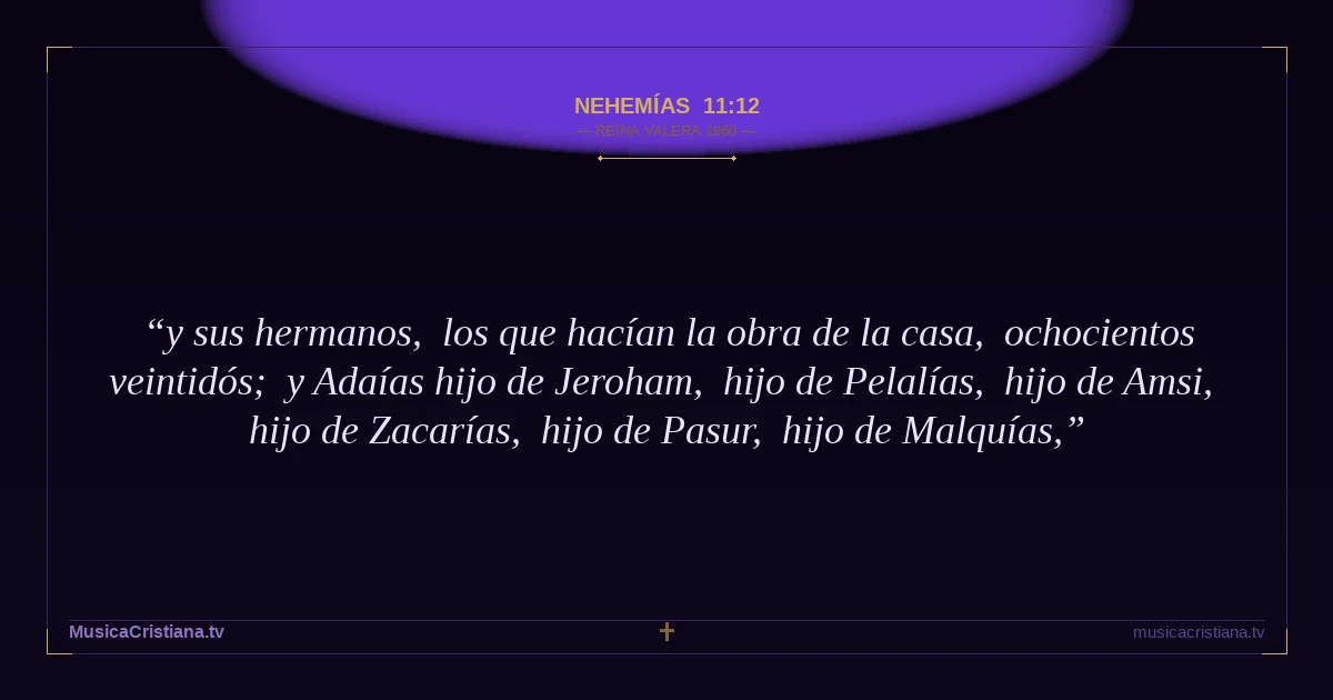 Nehemías 11:12 — Biblia Reina Valera 1960 — MusicaCristiana.tv