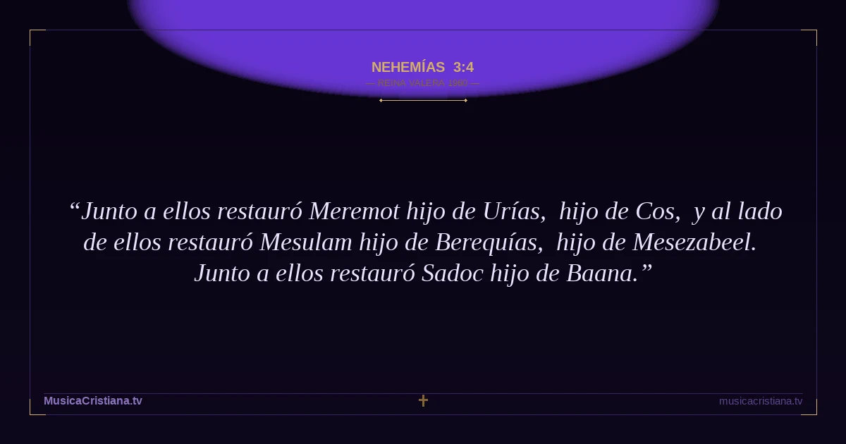 Nehemías 3:4 — Biblia Reina Valera 1960 — MusicaCristiana.tv