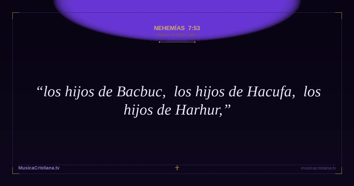 Nehemías 7:53 — Biblia Reina Valera 1960 — MusicaCristiana.tv